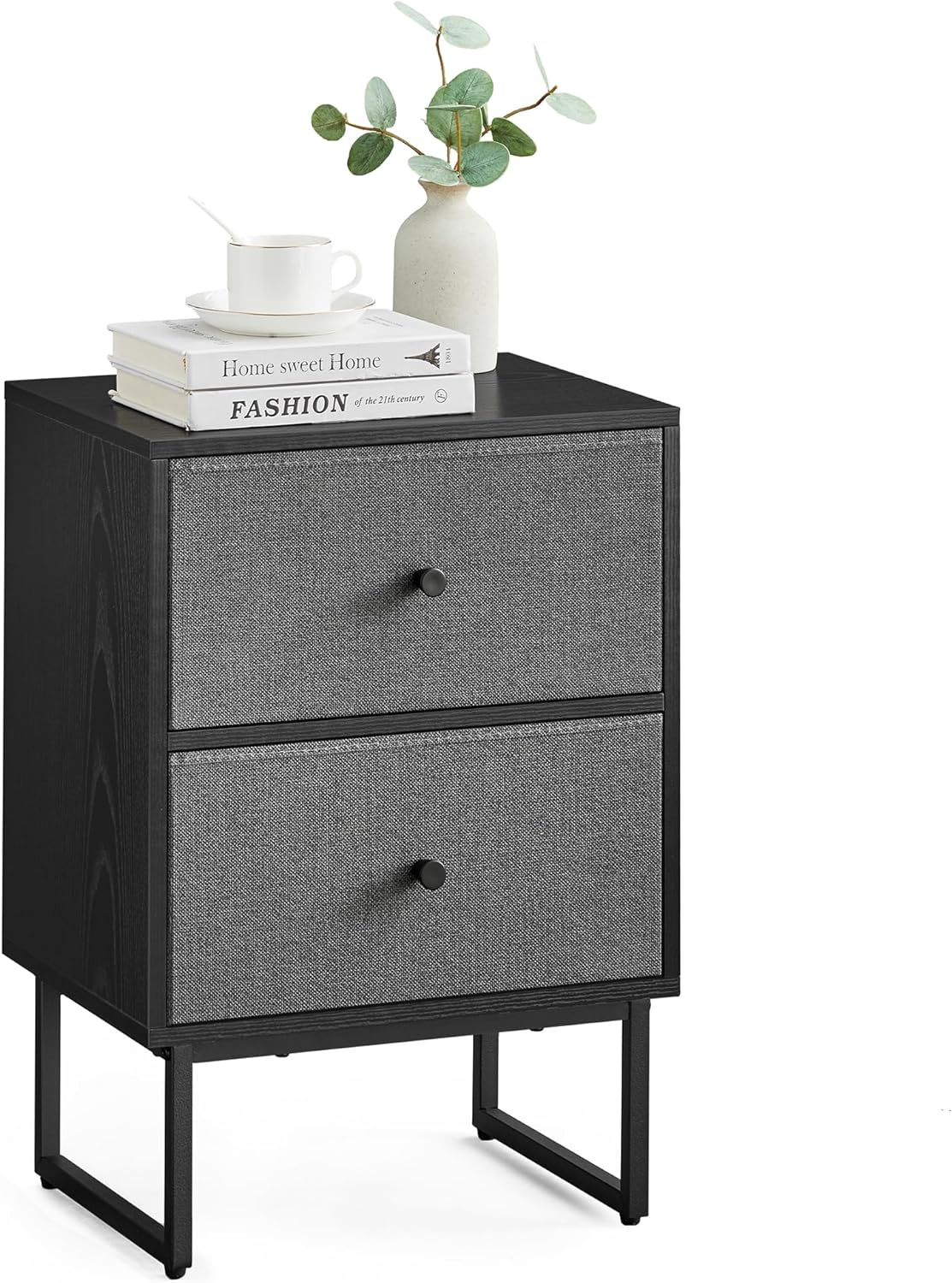 VASAGLE Nightstand, Bedside Table Small Dresser with Removable Fabric Drawers, End Table Side Table, Bedroom Furniture, Night Stand for Bedroom, Office, Ebony Black and Slate Gray