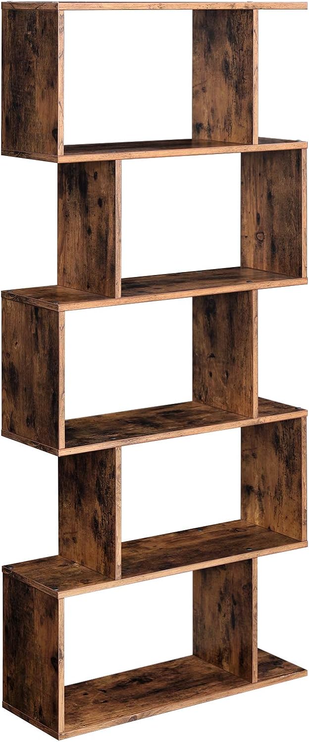 VASAGLE Bookcase, 5-Tier Bookshelf, Display Shelf and Room Divider, Freestanding Decorative Storage Shelving, Rustic Brown ULBC62BX, 27.6L x 9.4W x 62.6H (70 x 24 x 159 cm)