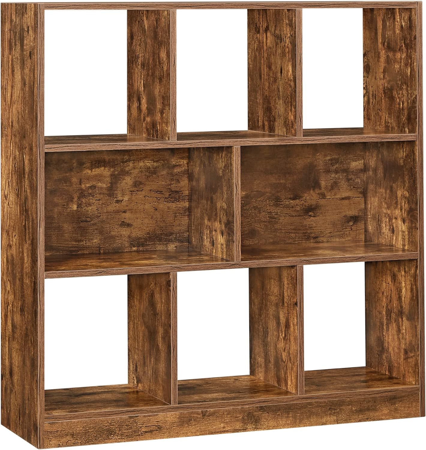 VASAGLE 8-Compartment Bookshelf, Freestanding Storage Unit, 11 x 35.4 x 39.4 Inches, Rustic Brown