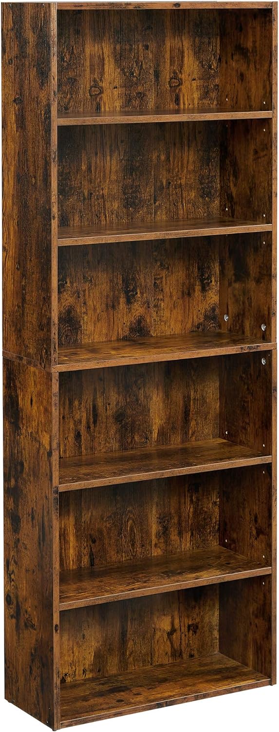 VASAGLE Bookshelf, 6-Tier Open Bookcase with Adjustable Storage Shelves, Floor Standing Unit, Rustic Brown ULBC166X01