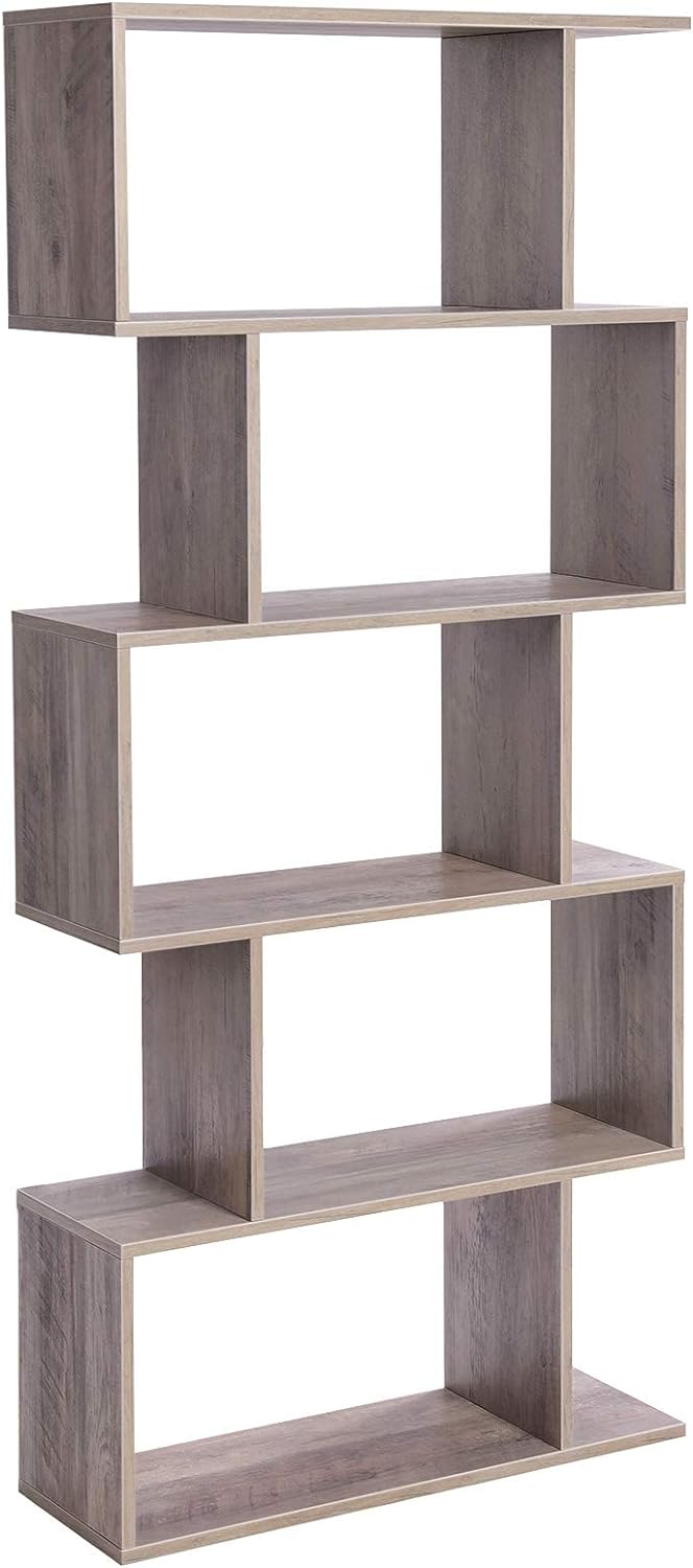 VASAGLE Wooden Bookcase, Display Shelf and Room Divider, Freestanding Decorative Storage Shelving, 5-Tier Bookshelf, Greige ULBC062M01 9.4D x 27.6W x 62.6H in