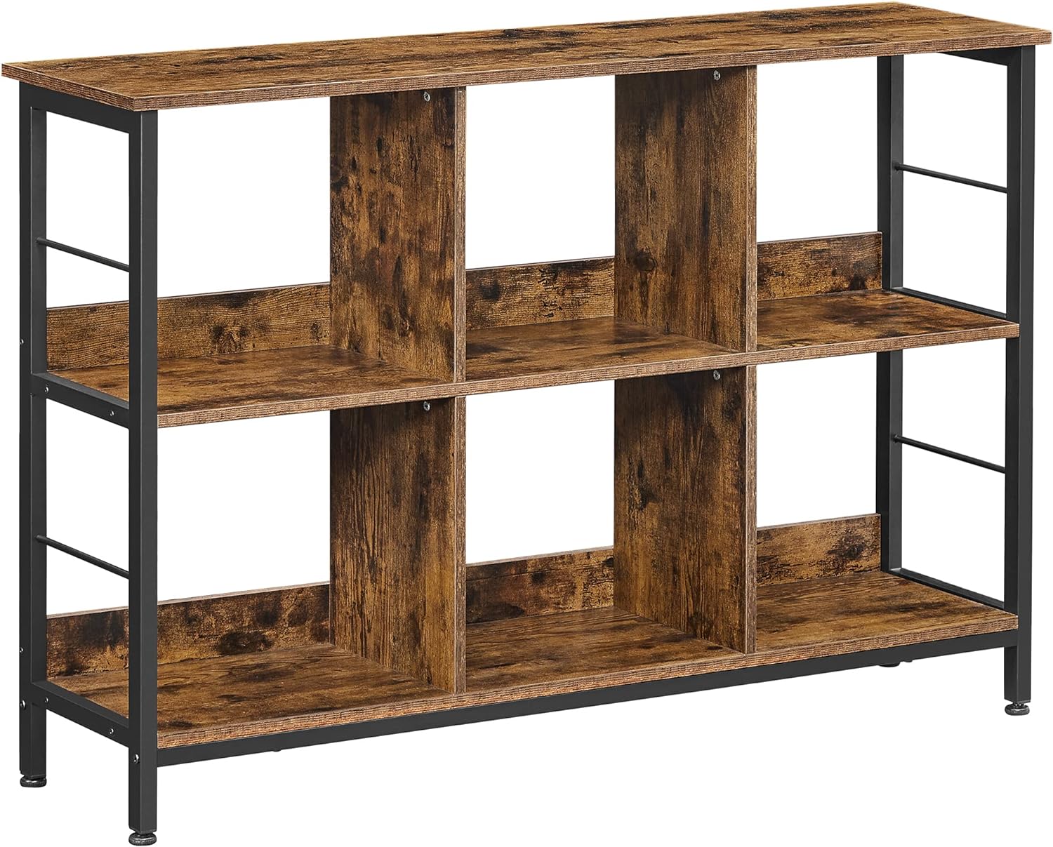 VASAGLE Bookshelf, Cube Shelf, Console Table, TV Stand with 6 Storage Cubes, for Office, Living Room, Bedroom, 13 x 47.2 x 31.5 Inches Industrial Design, Rustic Brown and Black ULLS104B01