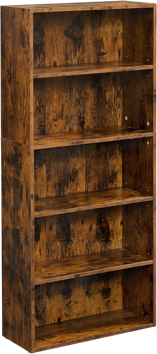 VASAGLE Bookshelf, 5-Tier Open Bookcase with Adjustable Storage Shelves, Floor Standing Unit, Rustic Brown ULBC165X01