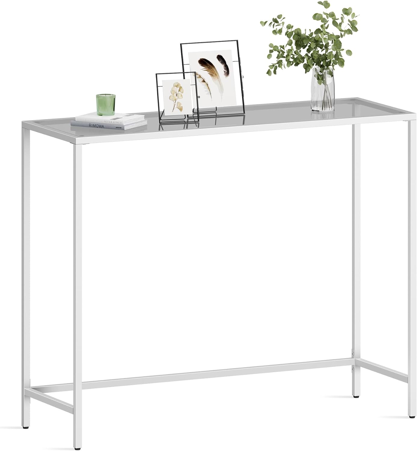 VASAGLE 39.4 Inches Console, Modern Tempered Glass Sofa Entryway Table, Adjustable Feet for Living Room, Hallway, 13.8 x 39.4 x 31.5 inches, Pearl White, Slate Gray