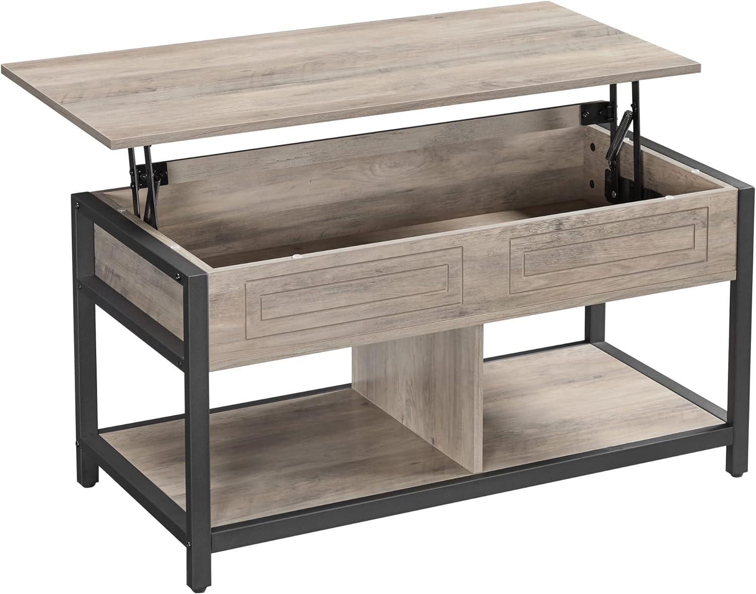 VASAGLE Lift Top Coffee Table with Hidden and Open Storage Compartments for Living Room Office Reception Farmhouse Industrial Style, 19.7 x 39.4 x 24.4 Inches, Greige and Black