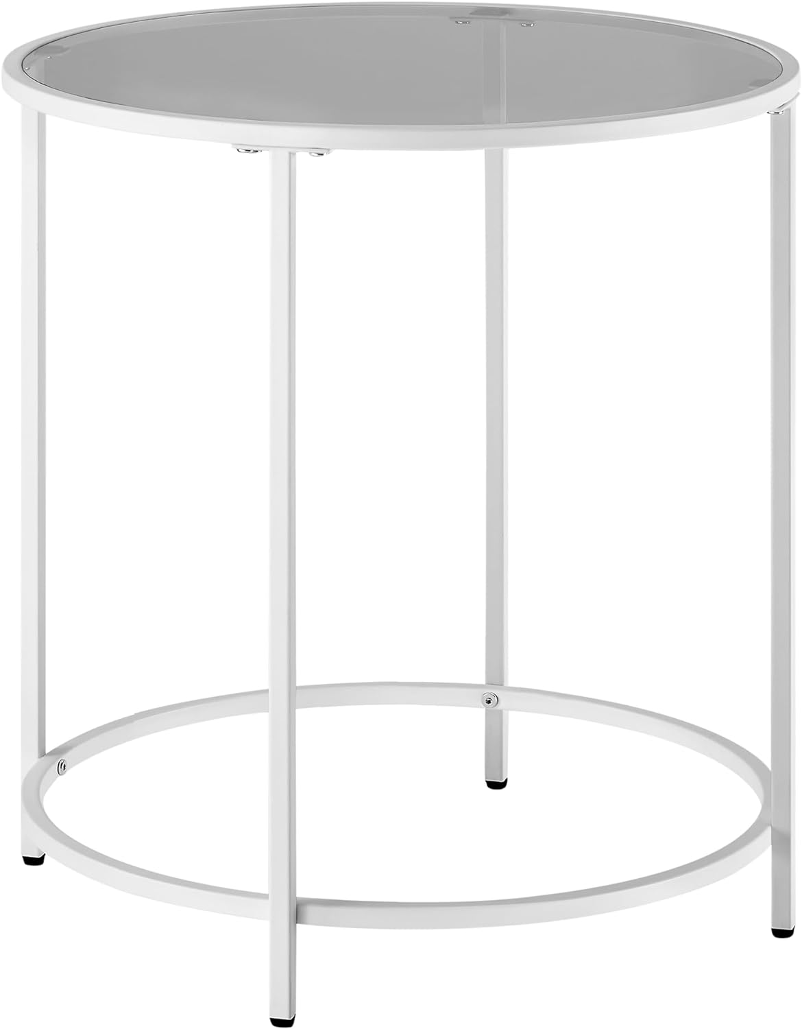 VASAGLE Round Side Table, Glass End Table with Metal Frame, Pearl White Coffee Table with Modern Style, for Living Room, Balcony, Bedroom, Pearl White