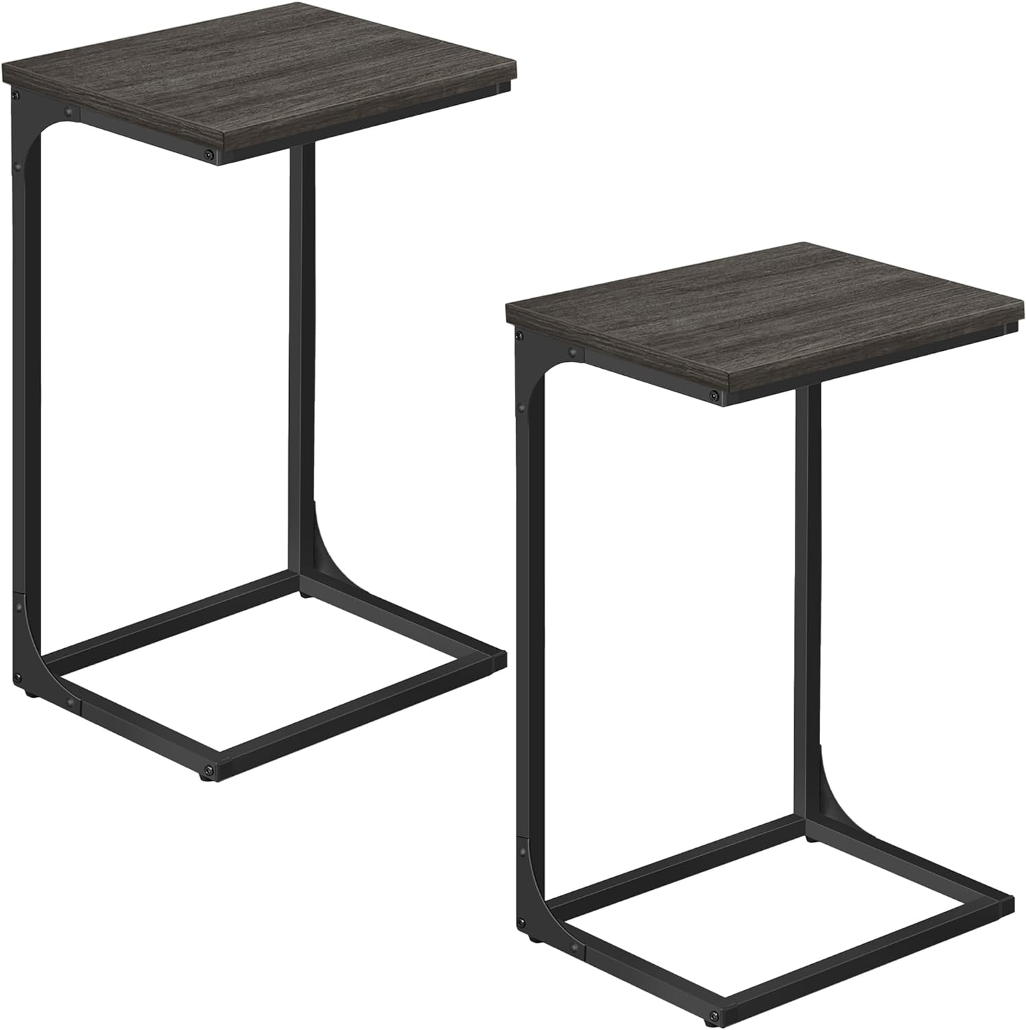 VASAGLE C-Shaped End Table, Set of 2, Side Table for Sofa, Couch Table with Metal Frame, Small TV Tray Table for Living Room, Bedroom, Ebonized Oak Finish and Black