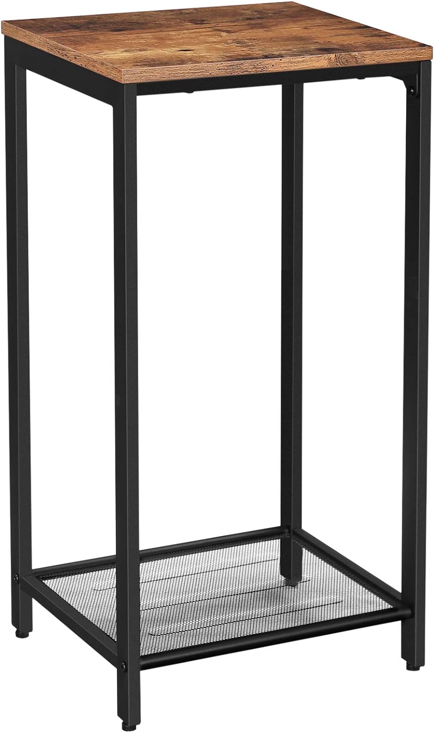 VASAGLE INDESTIC Side Table, End Table, Telephone Table with Mesh Shelf, High and Narrow, Hallway, Living Room, Metal, Easy Assembly, Space Saving, Industrial, Rustic Brown and Black ULET76BX