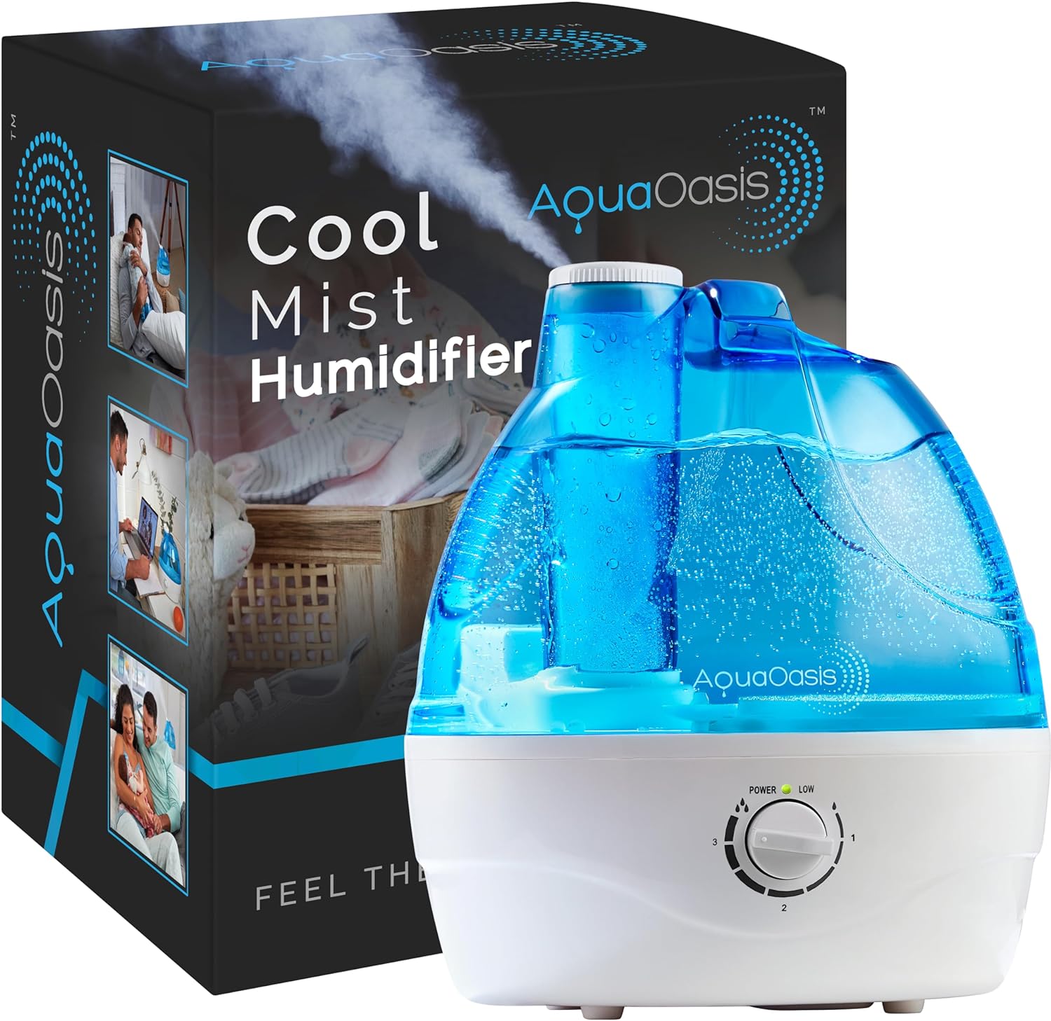 AquaOasis Cool Mist Humidifier (2.2L Water Tank) Quiet Ultrasonic Humidifiers for Bedroom & Large room - Adjustable -360 Rotation Nozzle, Auto-Shut Off, Humidifiers for Babies Nursery & Whole House