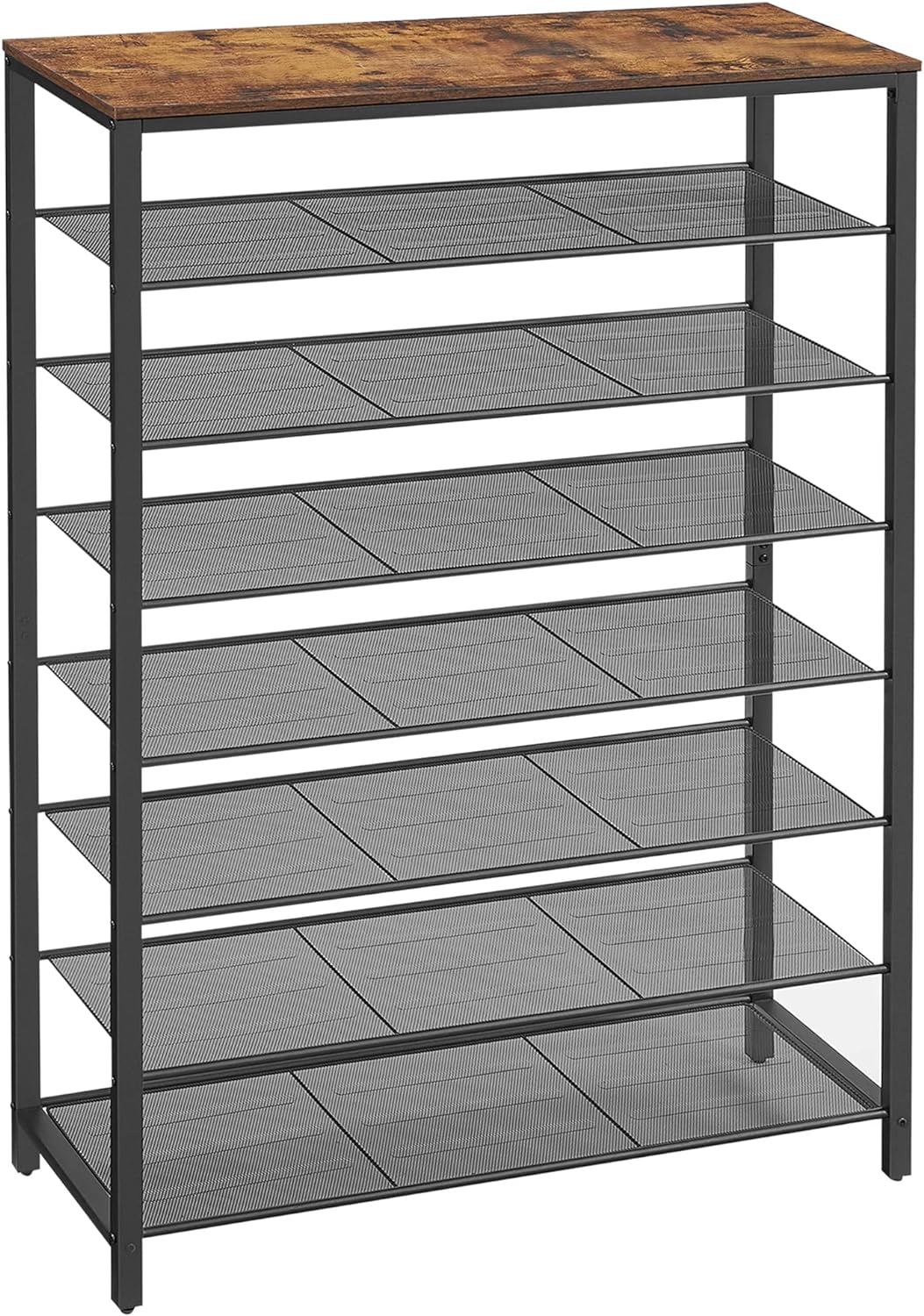 VASAGLE 8 Tier Shoe Rack, Shoe Organizer for Closet, Entryway, 32-40 Pairs of Shoes, Large Shoe Rack Organizer with 7 Metal Mesh Shelves, 11.8 x 39.4 x 59.8 Inches, Rustic Brown and Black ULBS012B01