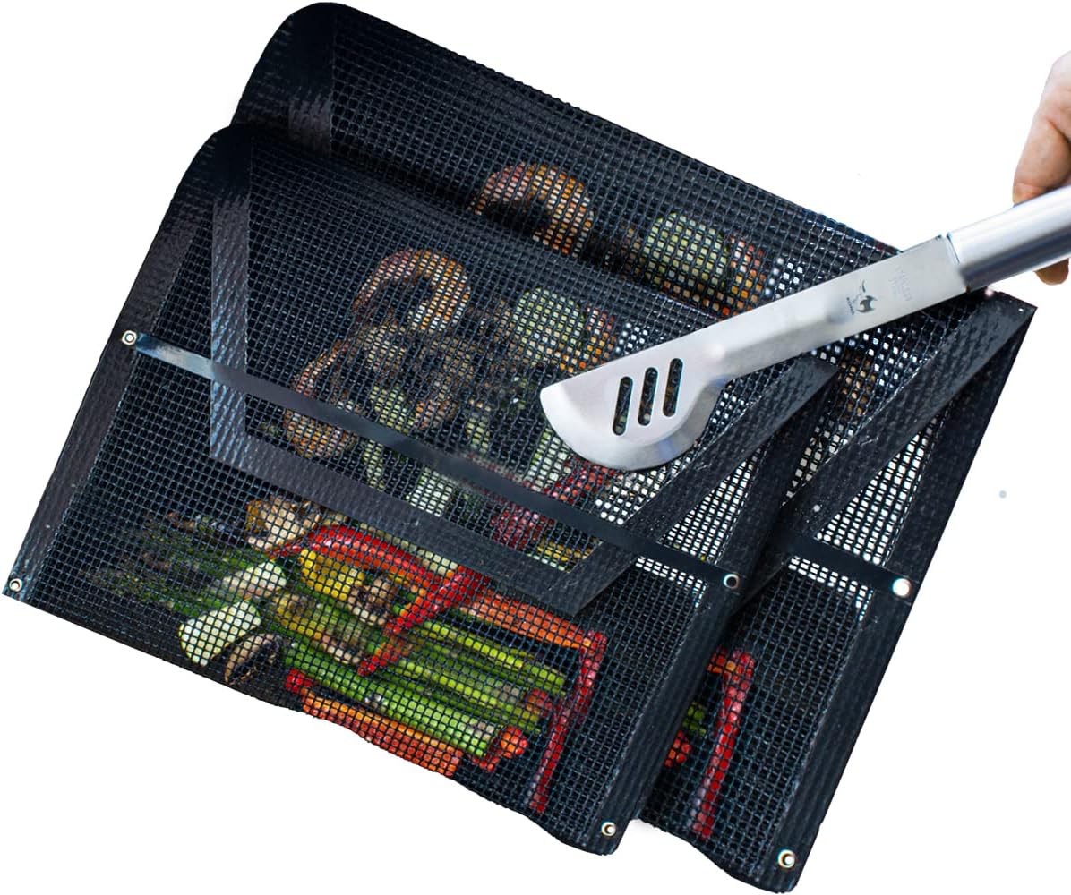 I really like these bags for grilling shrimp or smaller cut veggies - nothing falls through the grates of the grill and everything cooks great. Don't overfill it or you'll have a hard time closing it - but it' a 2 pack so that shouldn't be much of an issue