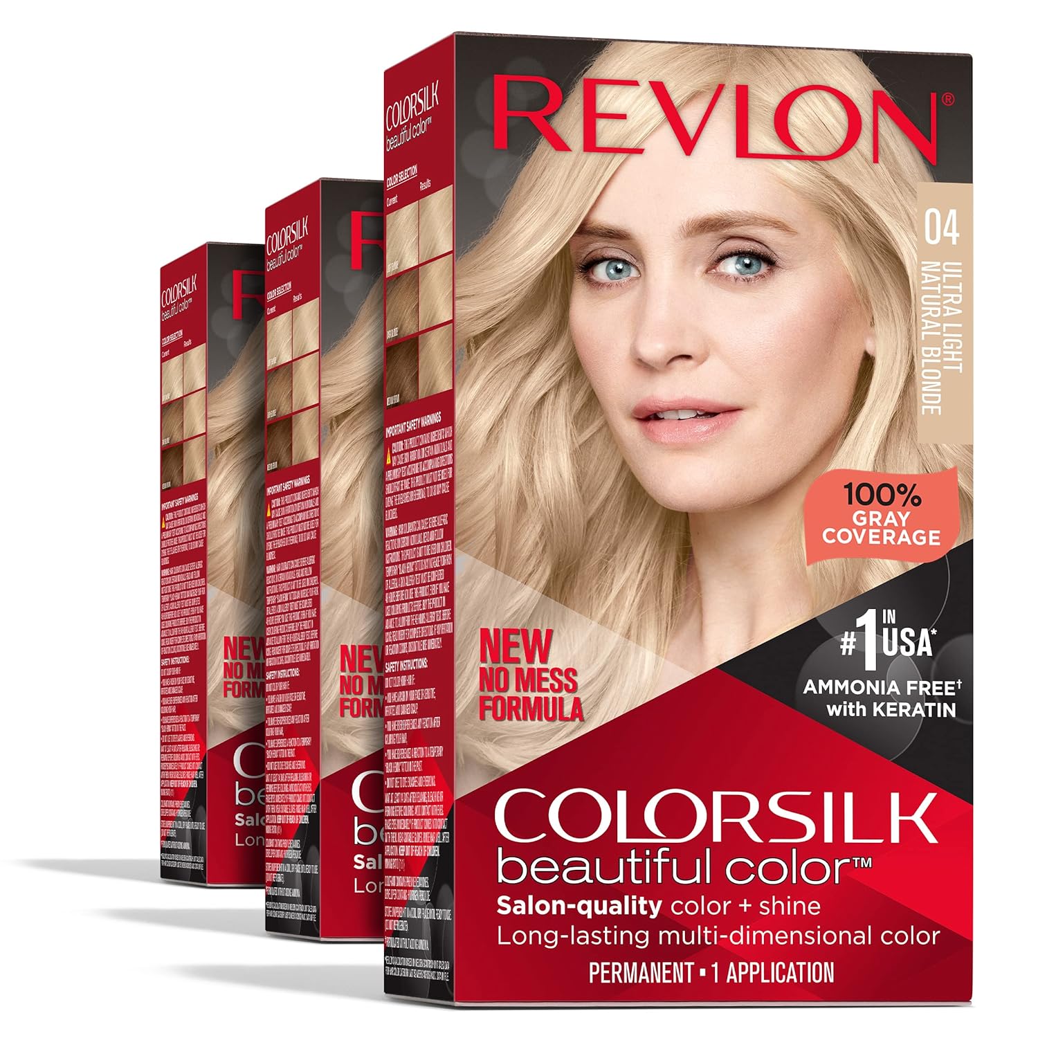 Revlon Permanent Hair Color, Permanent Blonde Hair Dye, Colorsilk with 100% Gray Coverage, Ammonia-Free, Keratin and Amino Acids, Blonde Shades (Pack of 3)