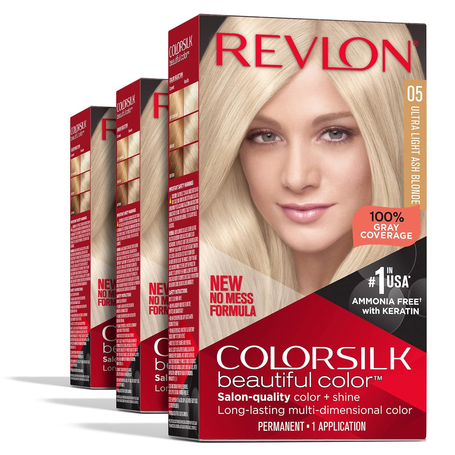 Revlon Permanent Hair Color, Permanent Blonde Hair Dye, Colorsilk with 100% Gray Coverage, Ammonia-Free, Keratin and Amino Acids, Blonde Shades (Pack of 3)