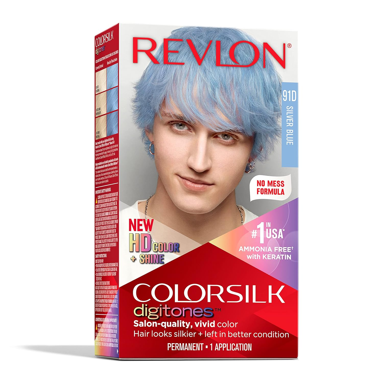 Revlon Permanent Hair Color ColorSilk Digitones with Keratin, 91D Silver Blue (Pack of 1)