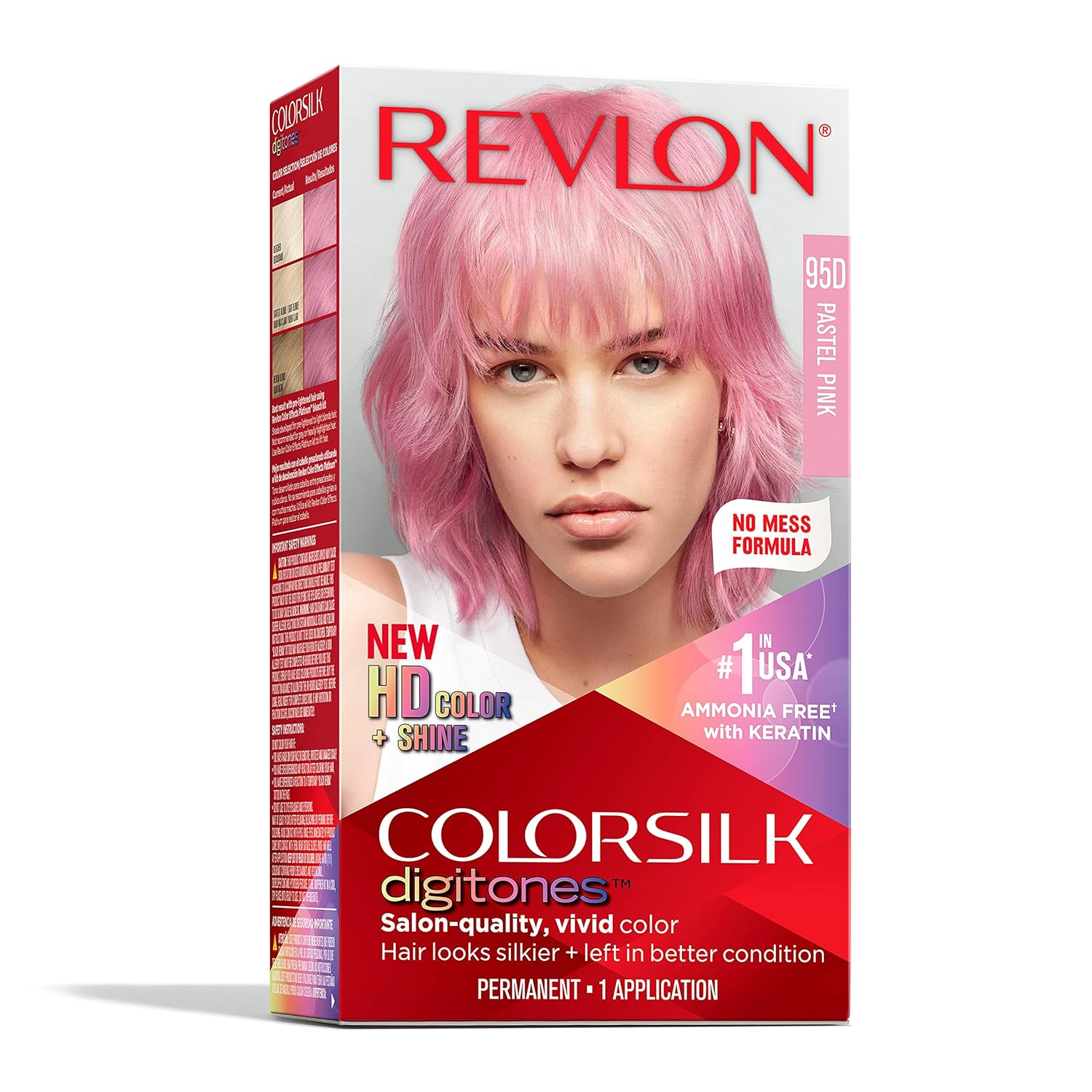 Revlon Permanent Hair Color ColorSilk Digitones with Keratin, 95D Pastel Pink (Pack of 1)