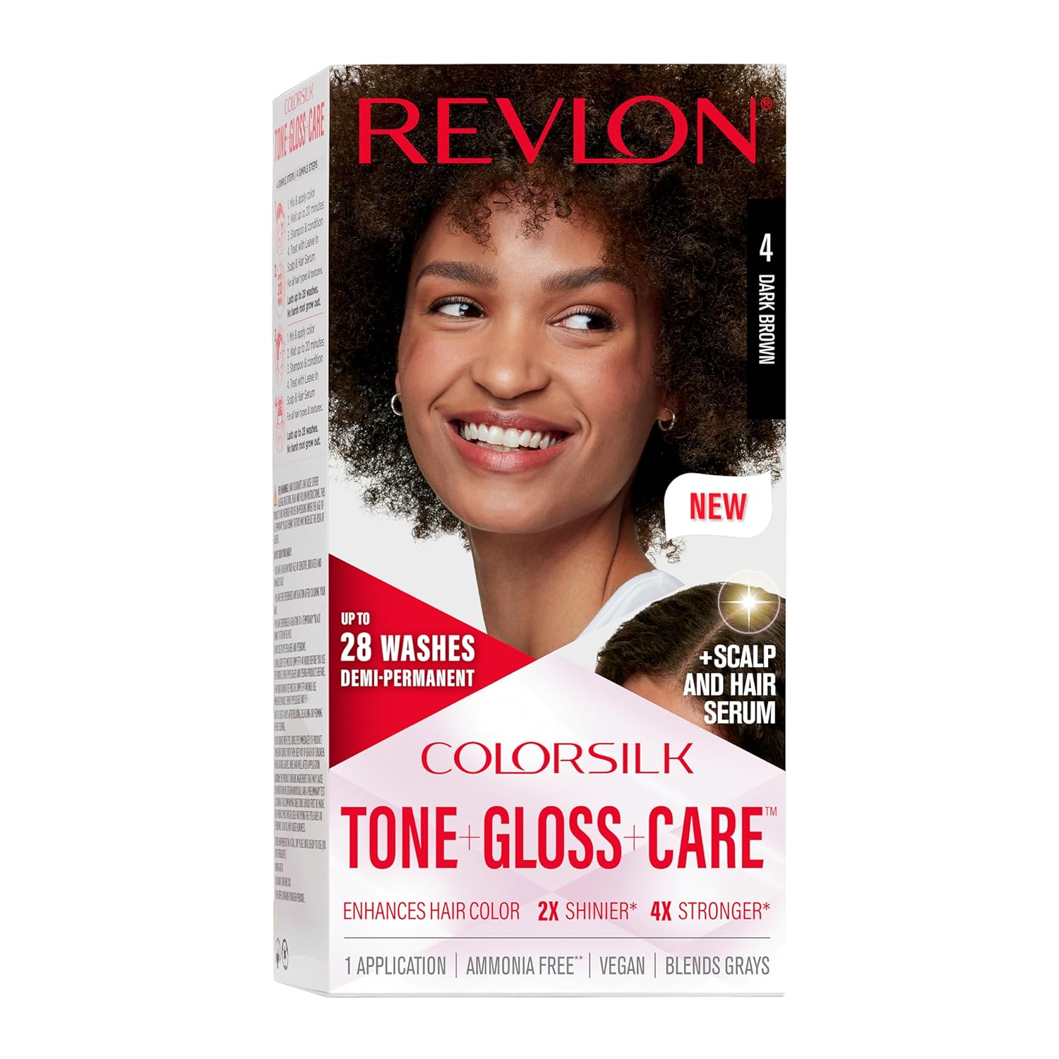 Revlon ColorSilk Tone   Gloss   Care Demi Permanent Hair Color, Hair Dye with Leave in Scalp and Hair Serum, 2x Shinier, 4x Stronger, 4 Dark Brown, 4.5 fl. oz