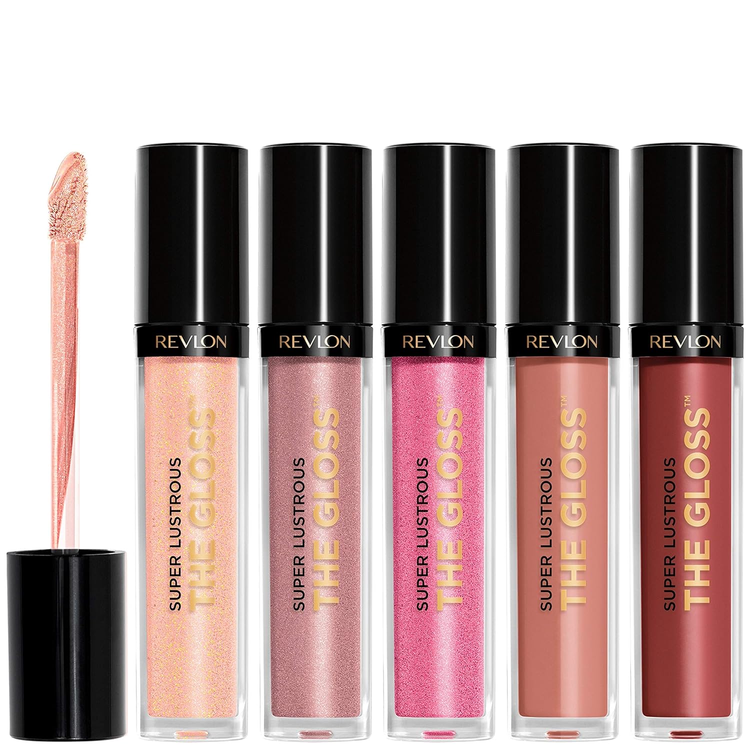 Revlon Lip Gloss Set, Super Lustrous 5 Piece Gift Set, Non-Sticky, High Shine, Cream & Pearl Finishes