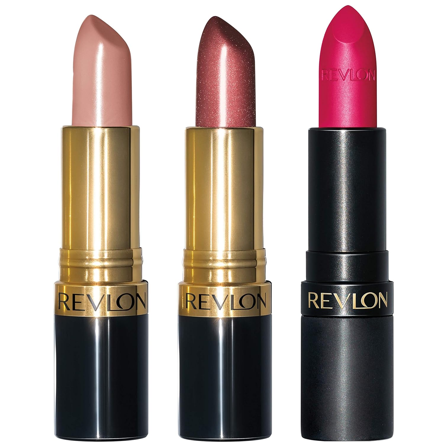 Revlon Lipstick Set, Super Lustrous 3 Piece Gift Set, High Impact, Multi-Finish in Cream, Pearl & Matte, Pack of 3