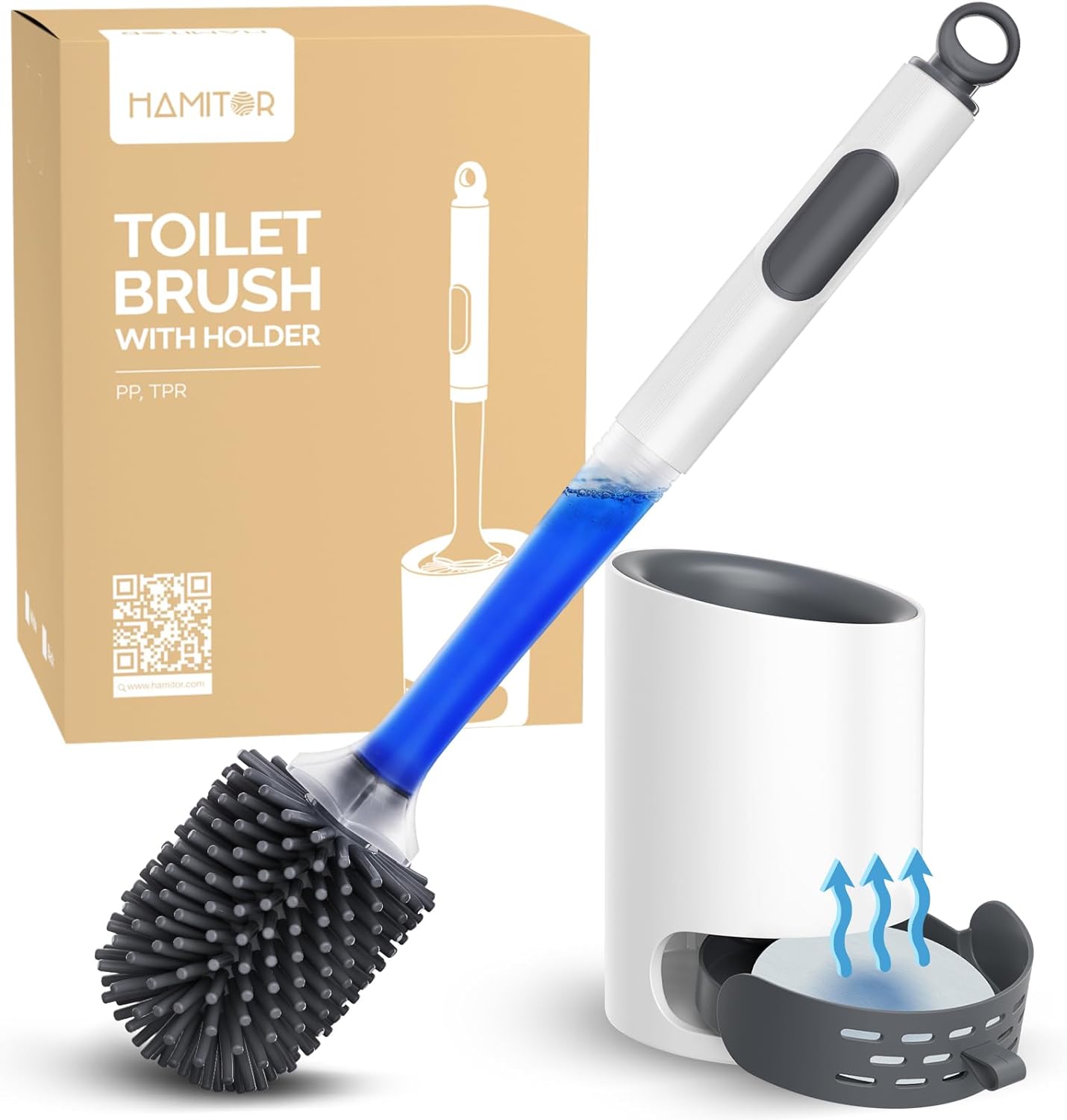 Toilet Bowl Brush Holder Set: Silicone Toilet Brush with Refillable Handle Dispenser - Bathroom Scrubber Rv Cleaner Toilet Brush with Caddy - Deep Cleaning Bathroom Scrub Brush