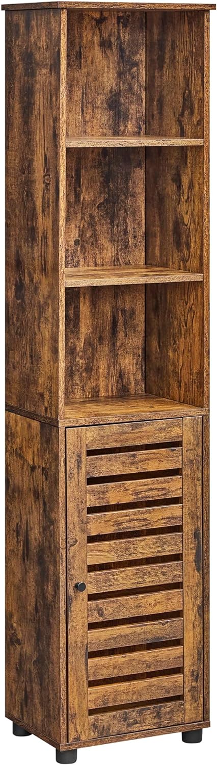 VASAGLE Bathroom Tall Cabinet, Storage Cabinet with 3 Open Compartments and 2 Adjustable Shelves Behind The Door, Floor Cabinet for Living Room, Entryway, Kitchen, Bedroom, Rustic Brown UBBK160X01