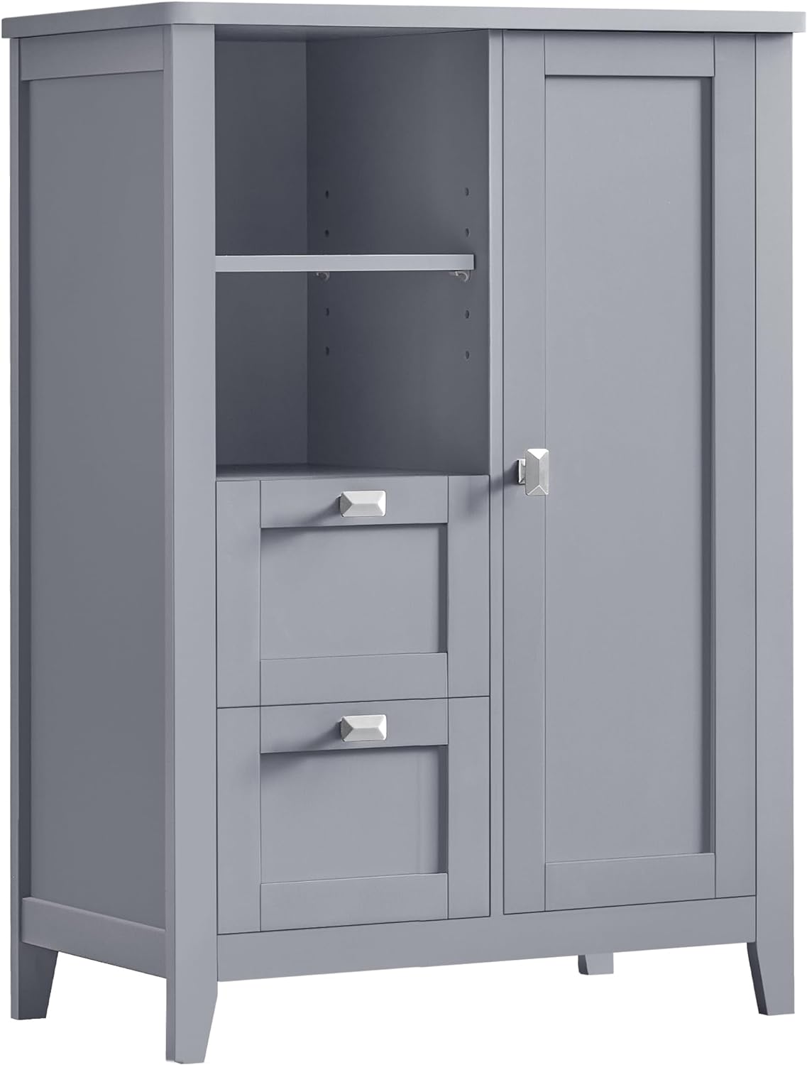 VASAGLE Bathroom Floor Storage Cabinet, Bathroom Cabinet Freestanding, Kitchen Cabinet, with Open Compartment, 2 Drawers, Adjustable Shelves, 11.8 x 21.7 x 31.5 Inches, Mystic Gray UBBC543P36