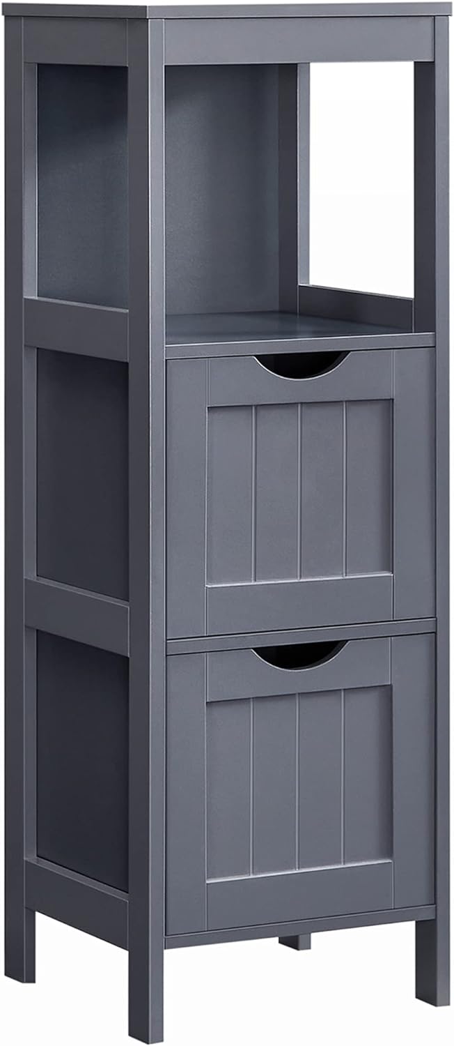 VASAGLE Bathroom Floor Cabinet, Bathroom Storage Organizer Rack Stand, Multifunctional Corner Unit, 2 Drawers, Grey UBBC042G01