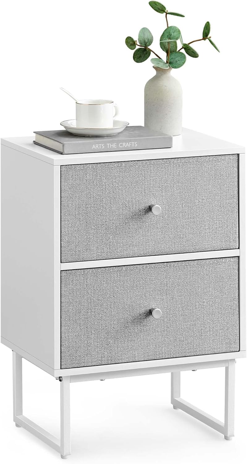 VASAGLE Nightstand, Bedside Table Small Dresser with Removable Fabric Drawers, End Table Side Table, Bedroom Furniture, Night Stand for Bedroom, Office, Cloud White and Dove Gray