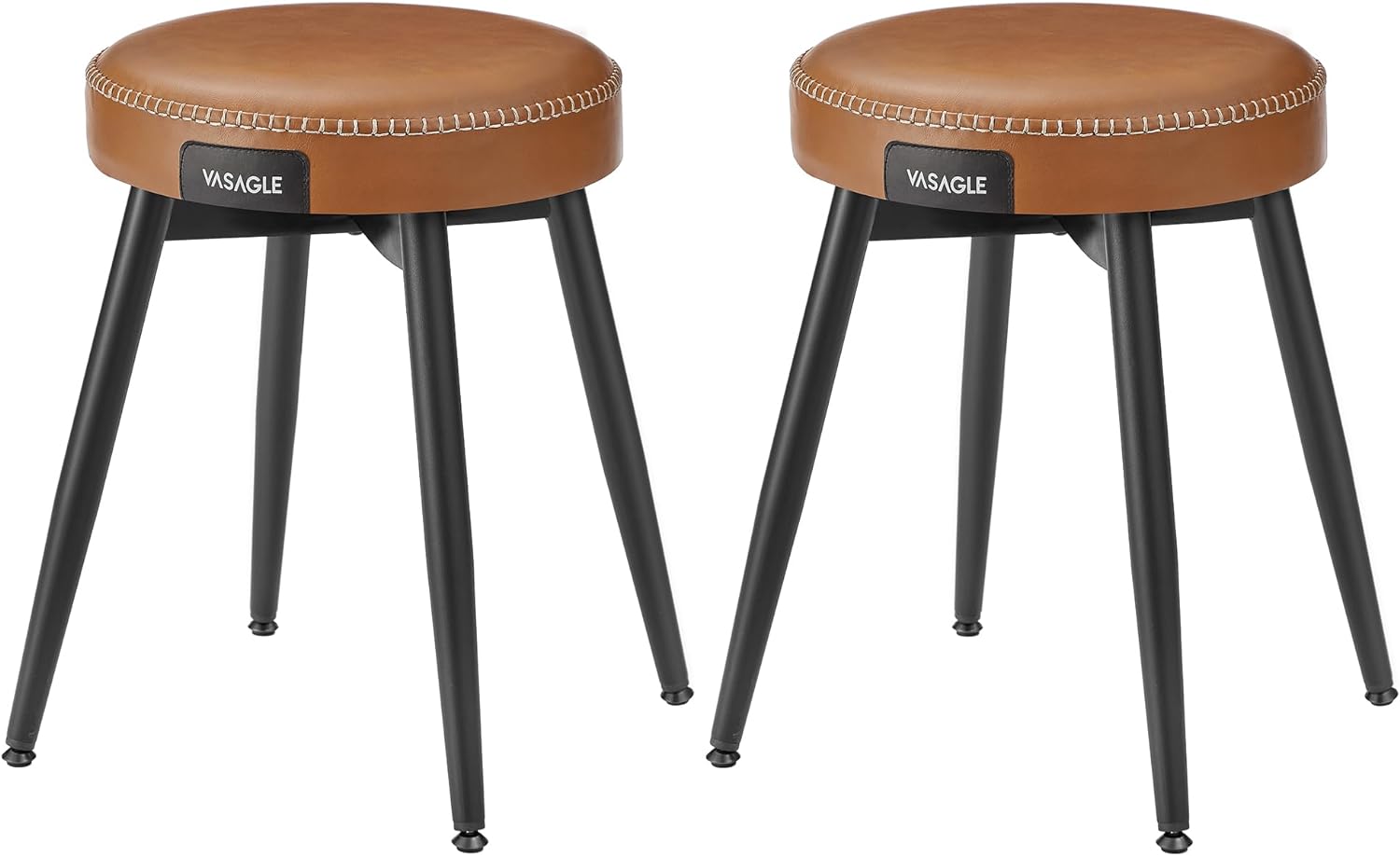 VASAGLE EKHO Collection - Dining Chairs Set of 2, Upholstered Kitchen Stools, Vanity Stools, Synthetic Leather with Stitching, 19-Inch Tall, Easy Assembly, Chair for Bedroom Living Room, Caramel Brown