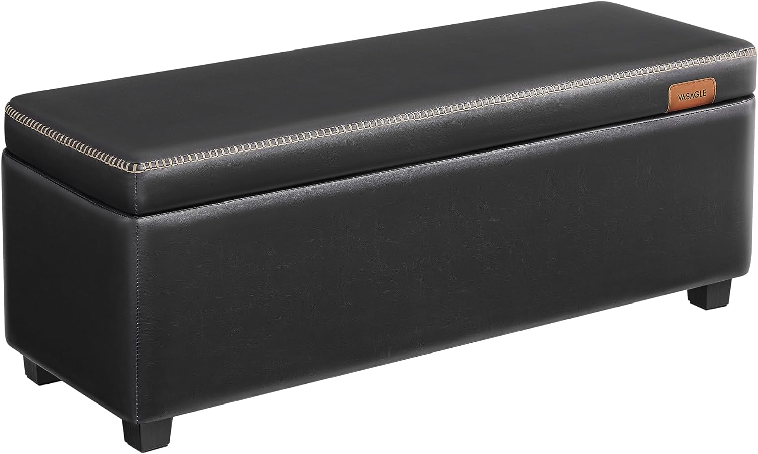 VASAGLE EKHO Collection - Storage Ottoman Bench, Entryway Bedroom Bench, 25 Gallons, Synthetic Leather with Stitching, Mid-Century Modern, Safety Hinges, Loads 660 lb, Ink Black ULOM075B01