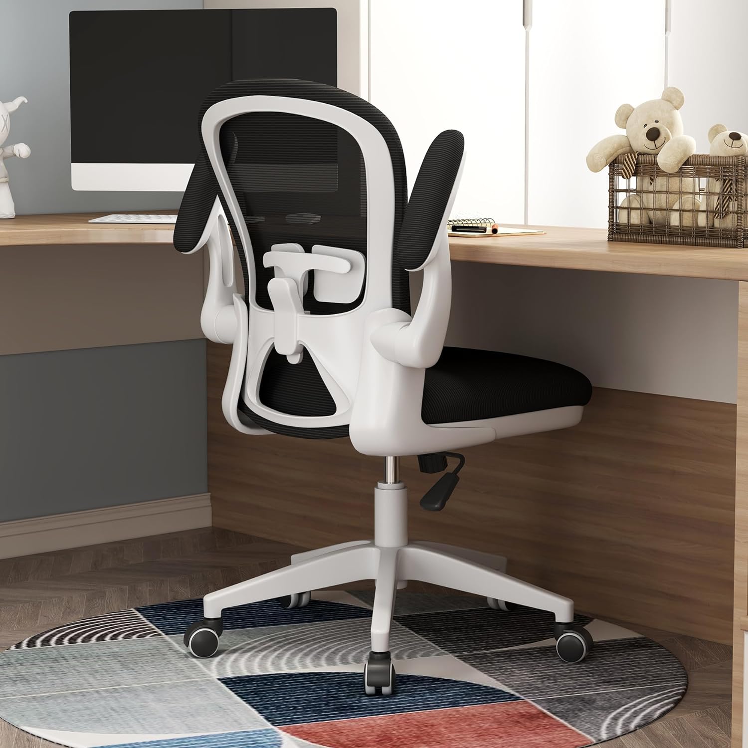 Apusen Ergonomic Office Chairs with Adjustable Lumbar Support,Mesh Desk Chair with Adjustable Arms and Wheels,Computer Desk Chair for Home Office EssentialsNo Headrests,White