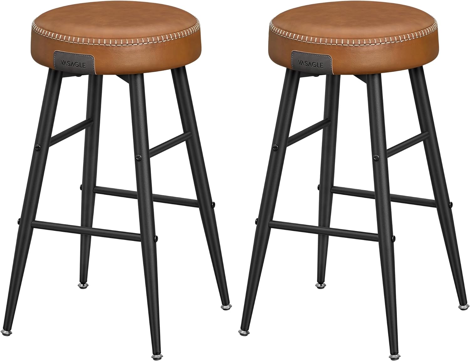 VASAGLE EKHO Collection - Bar Stools Set of 2, Kitchen Counter Stools, Breakfast Stools, Synthetic Leather with Stitching, 24.8-Inch Tall, Home Bar Dining Room, Easy Assembly, Caramel Brown ULBC080K01