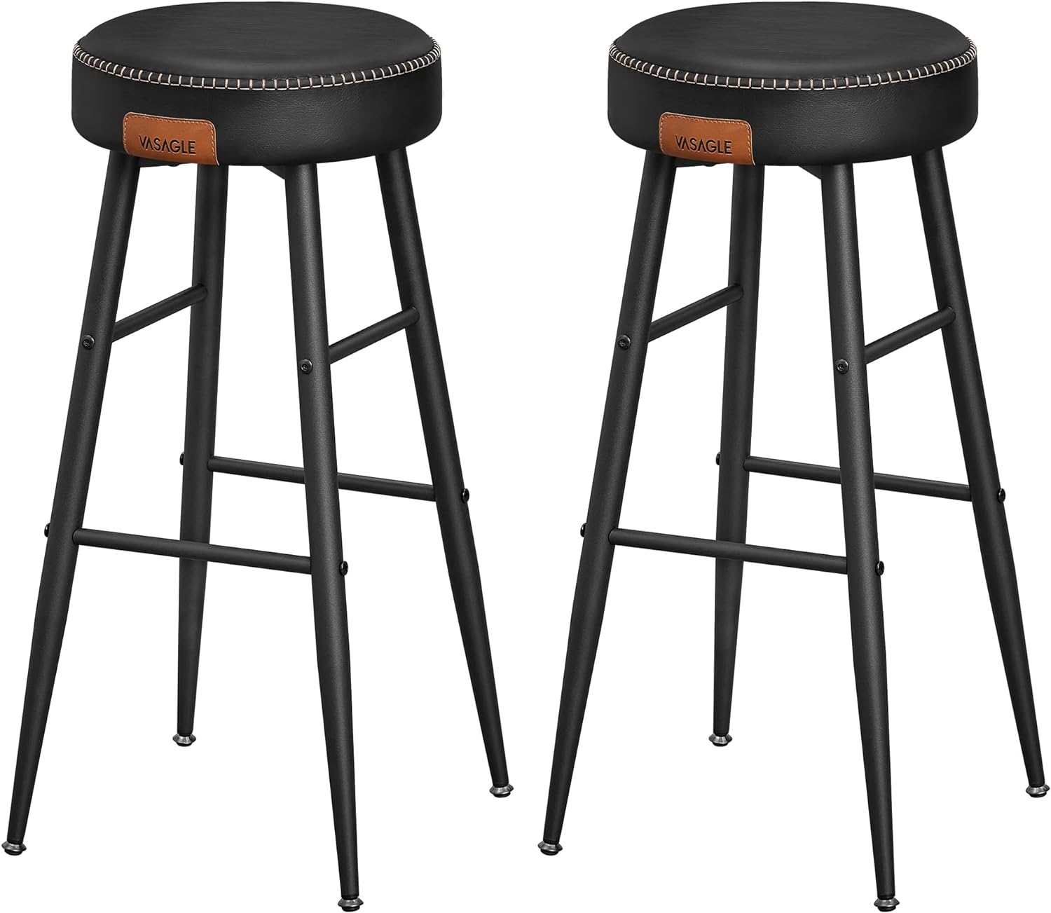 VASAGLE EKHO Collection - Bar Stools Set of 2, Kitchen Counter Stools, Breakfast Stools, Synthetic Leather with Stitching, 30-Inch Tall, Home Bar Dining Room, Easy Assembly, Ink Black ULBC090B01