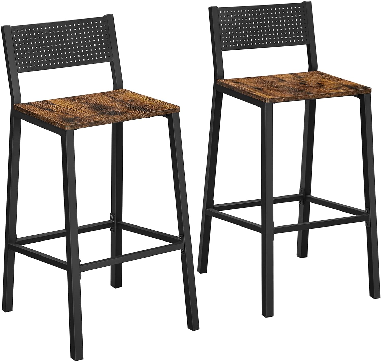 VASAGLE Bar Stools, Set of 2 Bar Chairs, Tall Bar Stools with Backrest, Industrial in Party Room, Rustic Brown and Black ULBC070B01