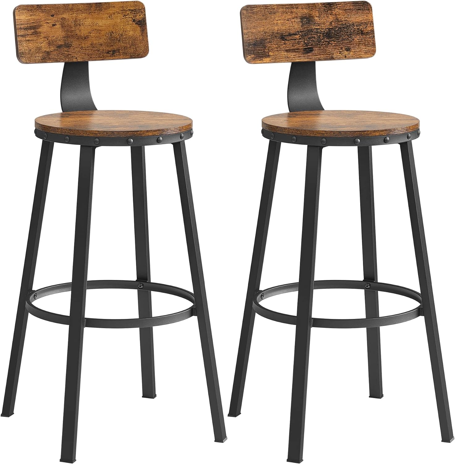 VASAGLE Bar Stools Set of 2, 28.7 Inches Barstools with Back, Counter Stools Bar Chairs with Backrest, Steel Frame, Easy Assembly, Industrial, Rustic Brown and Black ULBC026B01V1