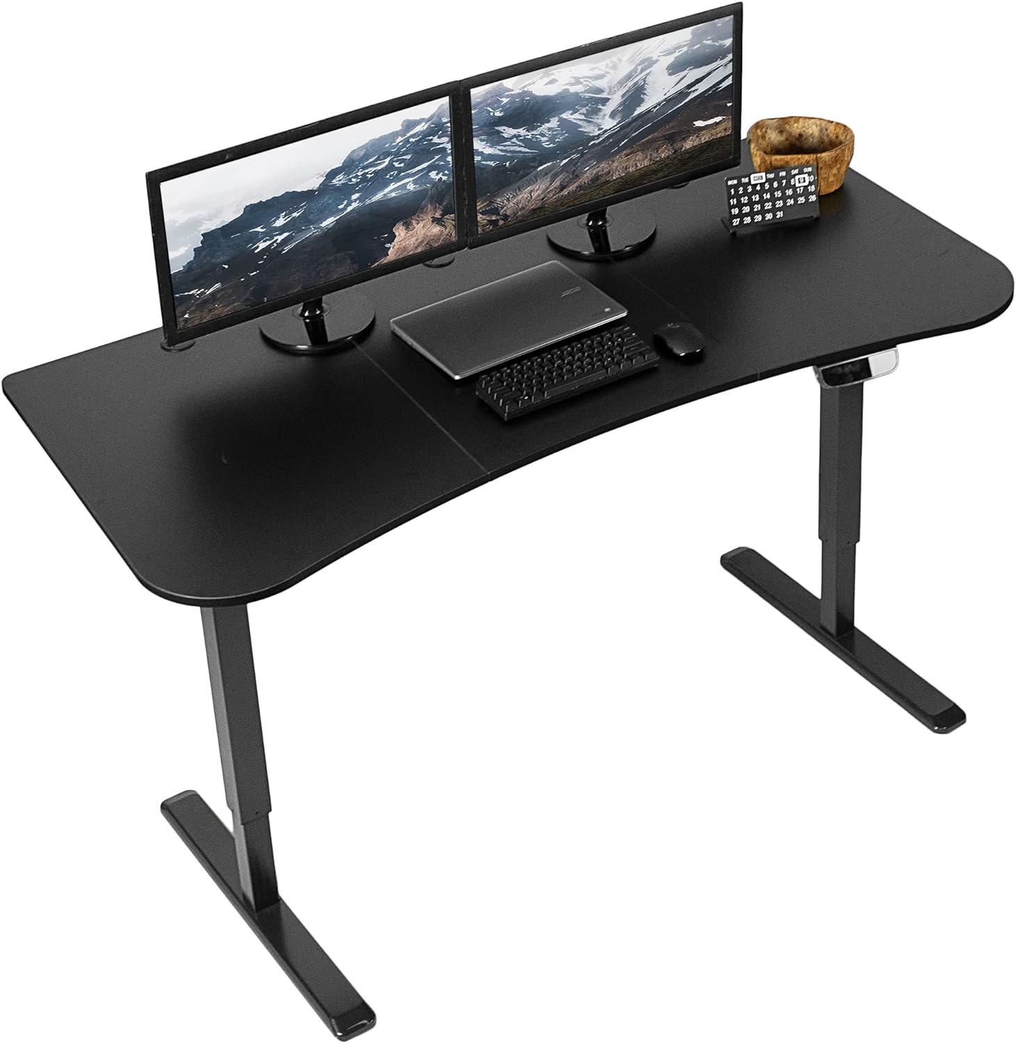 VIVO Electric Height Adjustable 63 x 32 inch Memory Stand Up Desk, Black Table Top, Black Frame, Touch Screen Preset Controller, 2E Series, DESK-KIT-2E1B