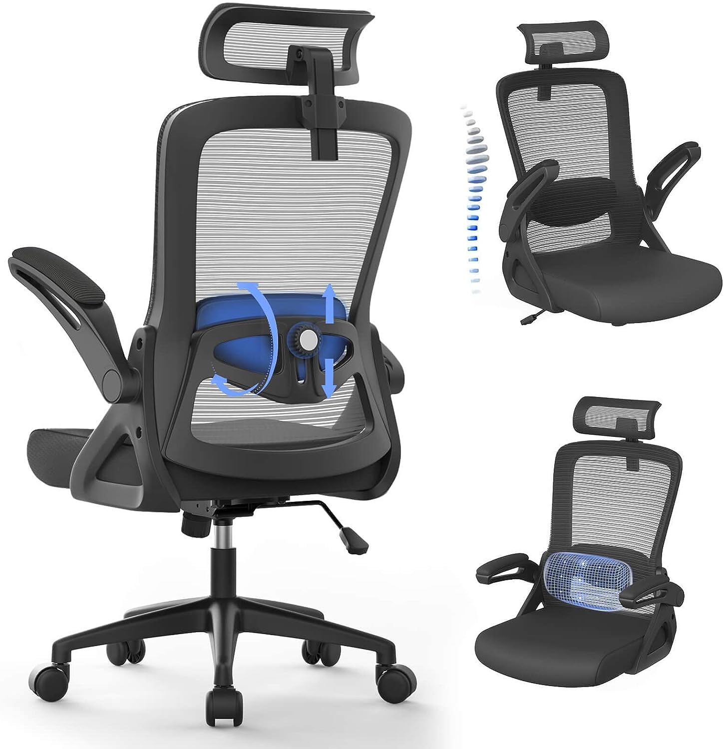 Office Chair - Ergonomic Desk Chair with Adjustable 2D Headrest & Lumbar & Armrest, Tilting & Height Adjustment Home Office Desk Chairs (High Back Office Chair II, Black)