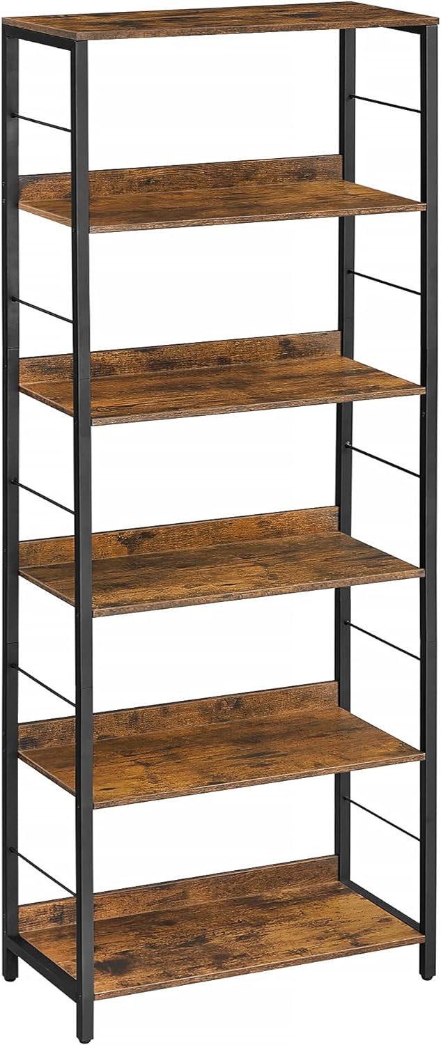 VASAGLE 6-Tier Bookshelf, Bookcase for Office, 11.8 x 23.6 x 70.1 Inches, Shelving Unit, with Back Panels, Industrial Style, for Living Room, Study, Home Office, Rustic Brown and Black ULLS118B01