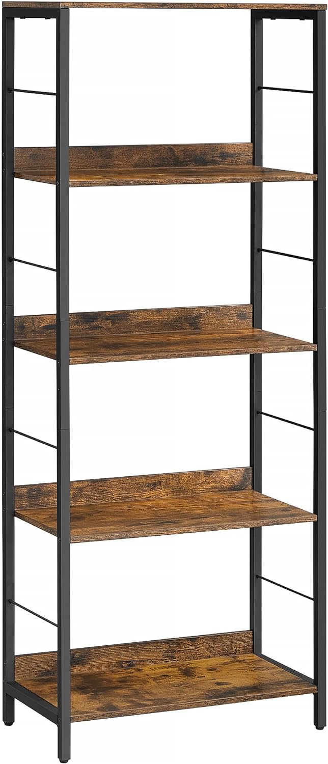 VASAGLE 5-Tier Bookshelf, Bookcase for Office, 11.8 x 23.6 x 56.7 Inches, Shelving Unit, with Back Panels, Industrial Style, for Living Room, Study, Home Office, Rustic Brown and Black ULLS117B01