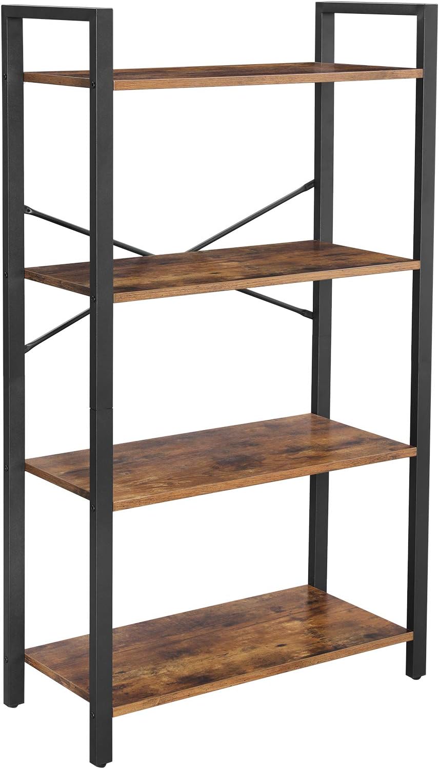 VASAGLE Bookshelf, 4-Tier Shelving Unit, Bookcase, Book Shelf, 11.8 x 25.9 x 47.2 Inches, for Home Office, Living Room, Rustic Brown and Black ULLS60BX