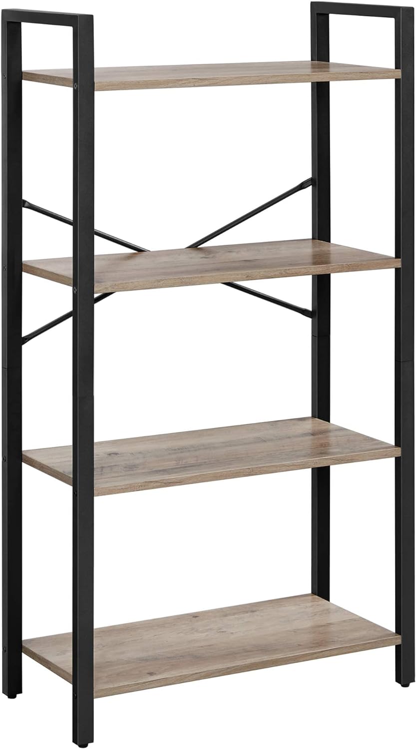 VASAGLE Bookshelf, 4-Tier Shelving Unit, Bookcase, Book Shelf, 11.8 x 25.9 x 47.2 Inches, for Home Office, Living Room, Greige and Black ULLS060B02