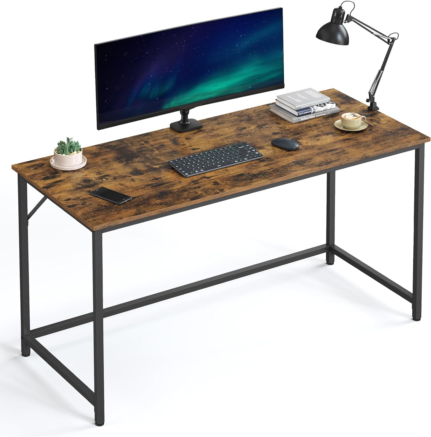 VASAGLE Computer Desk, Gaming Desk, Home Office Desk, for Small Spaces, 23.6 x 55.1 x 29.5 Inches, Industrial Style, Metal Frame, Rustic Brown and Black ULWD043B01