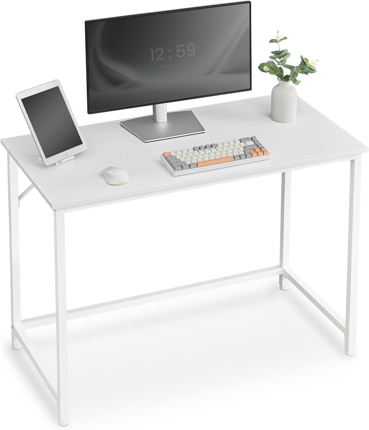 VASAGLE Computer Desk, Gaming Desk, Home Office Desk, for Small Spaces, 19.7 x 39.4 x 29.5 Inches, Modern Style, Metal Frame, Maple White ULWD041W44