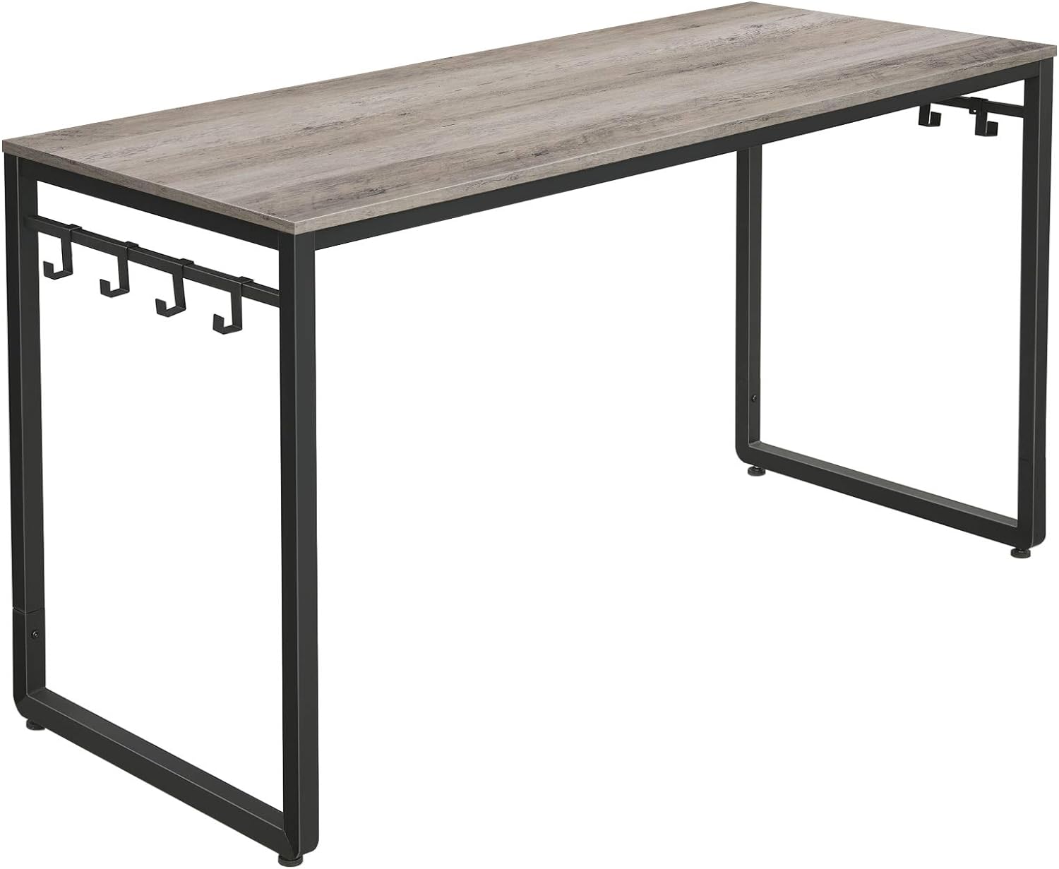 VASAGLE Computer Desk, Office Desk with 8 Hooks, for Study, Home Office, Easy Assembly, Industrial Design, 55.1 x 23.6 x 29.5 Inches, Greige and Black ULWD059B02