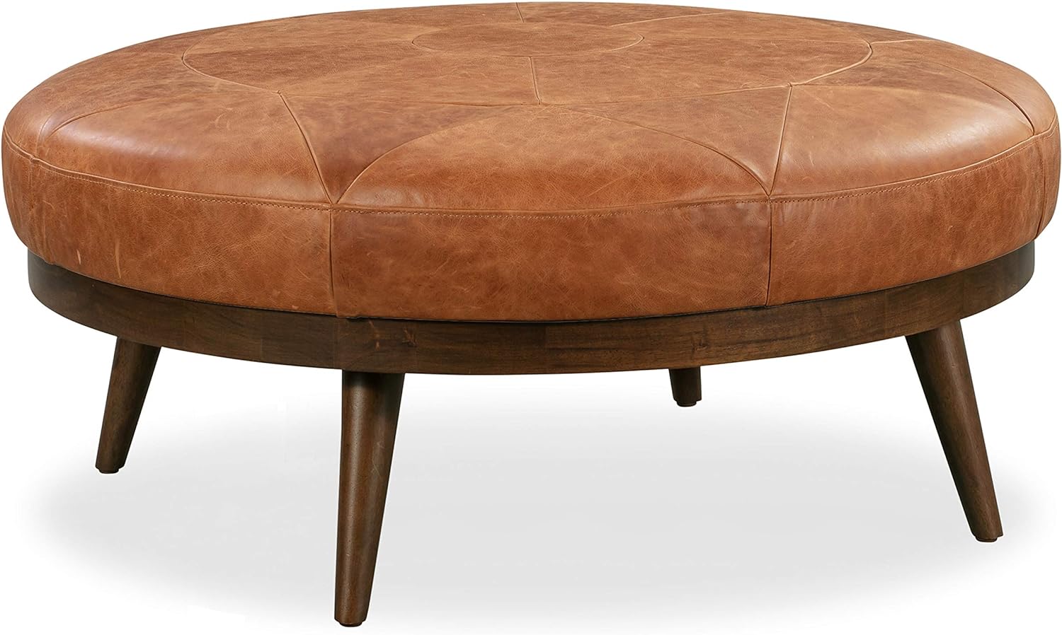 POLY & BARK Gio Modern Leather Ottoman Pouf (Cognac Tan)