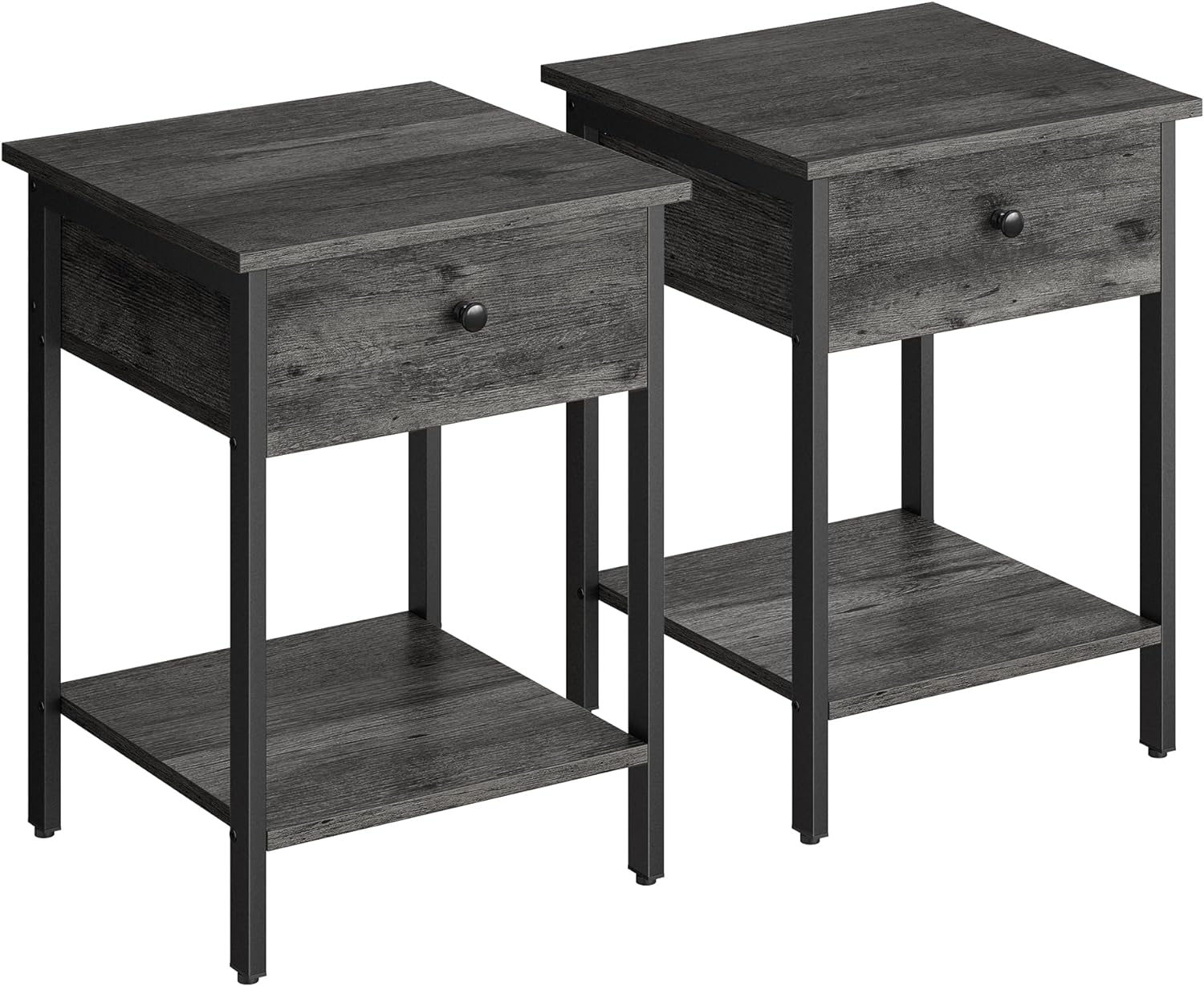 VASAGLE Nightstands Set of 2, Bedside Tables with Drawer, Side Tables, End Tables, for Bedroom, Office, Industrial, Stone Gray and Black ULET506B04