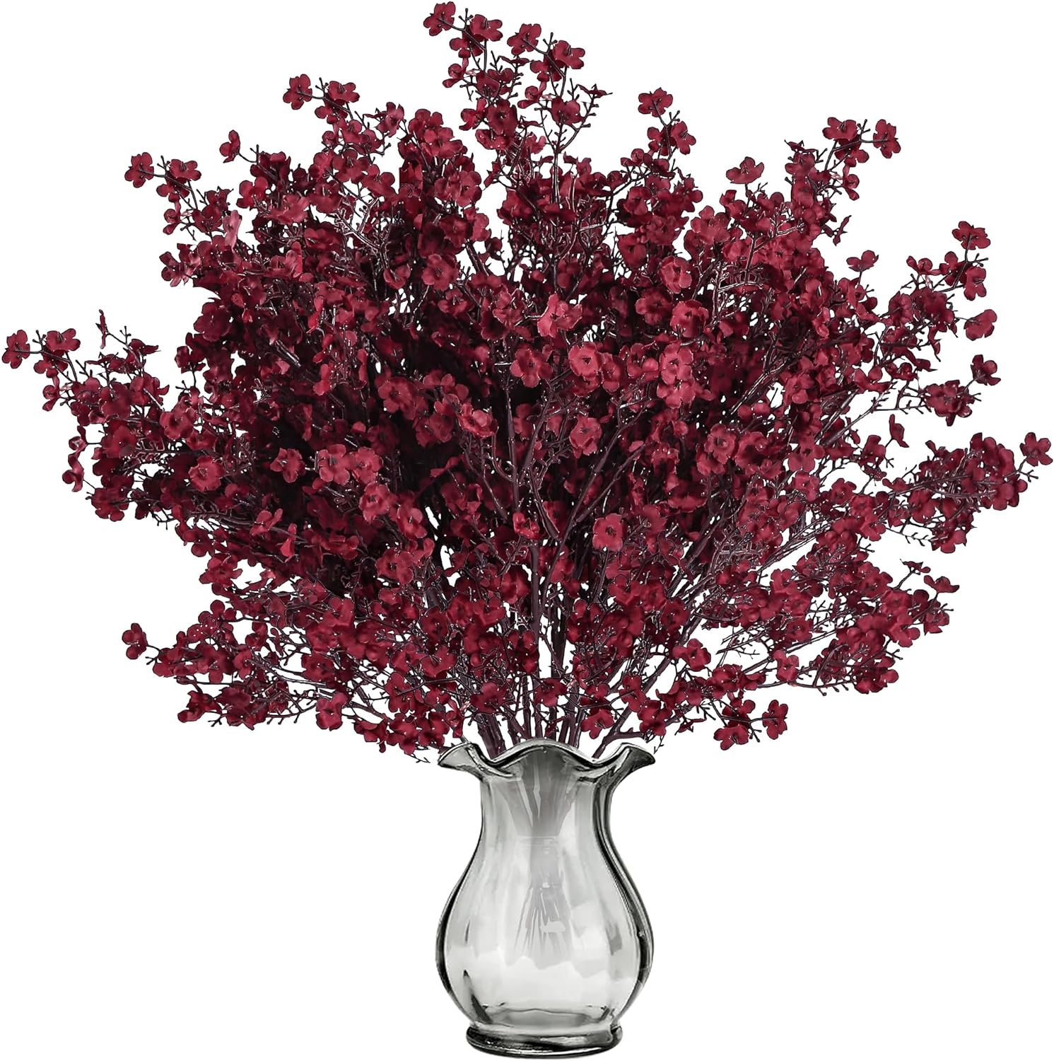 Sggvecsy 15 Pcs Babys Breath Artificial Flowers Gypsophila Bouquets Bulk Real Touch Fake Silk Flowers for Home DIY Floral Arrangement Table Centerpiece Fall Thanksgiving Autumn Decoration (Burgundy)