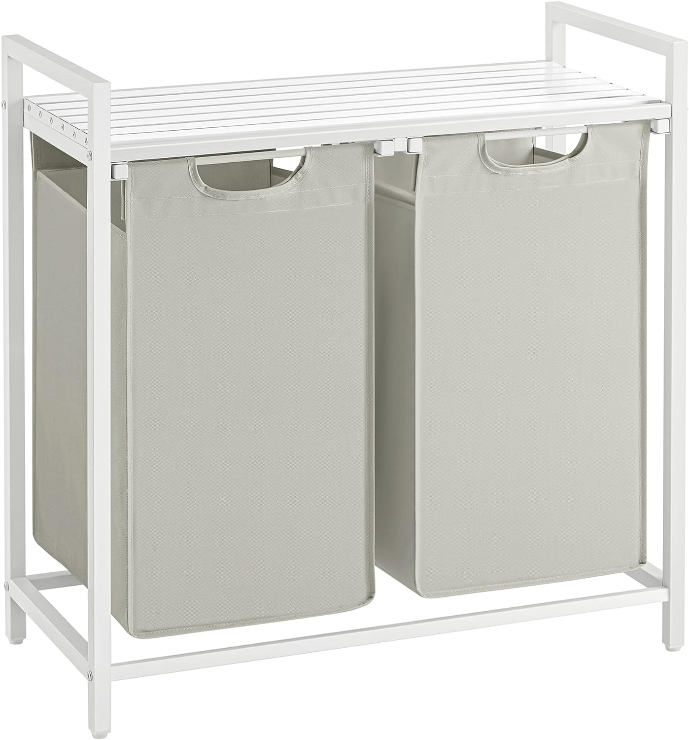 VASAGLE Laundry Hamper, Laundry Basket, Laundry Sorter with 2 Pull-Out and Removable Bags, Shelf, Metal Frame, 2 x 12.1 Gallons (46L), 28.8 x 13 x 28.4 Inches, White UBLH201W01