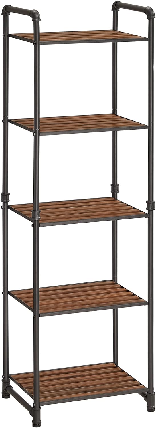 VASAGLE Bathroom Shelves, 5-Tier Storage Rack, Plant Flower Stand, 15.6 x 12.2 x 51 Inches, for Living Room, Balcony, Kitchen, 12.2D x 15.6W x 51H, Rustic Brown + Black