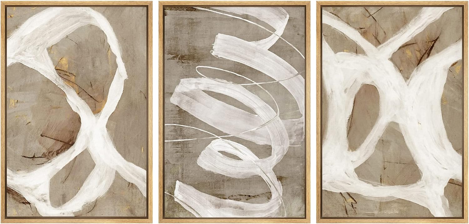 SIGNWIN Framed Canvas Print Wall Art Set White Brown Pastel Paint Strokes Shapes Abstract Illustrations Modern Art Decorative Nordic Chic Calm/Zen for Living Room, Bedroom, Office - 24x36x3 Natural