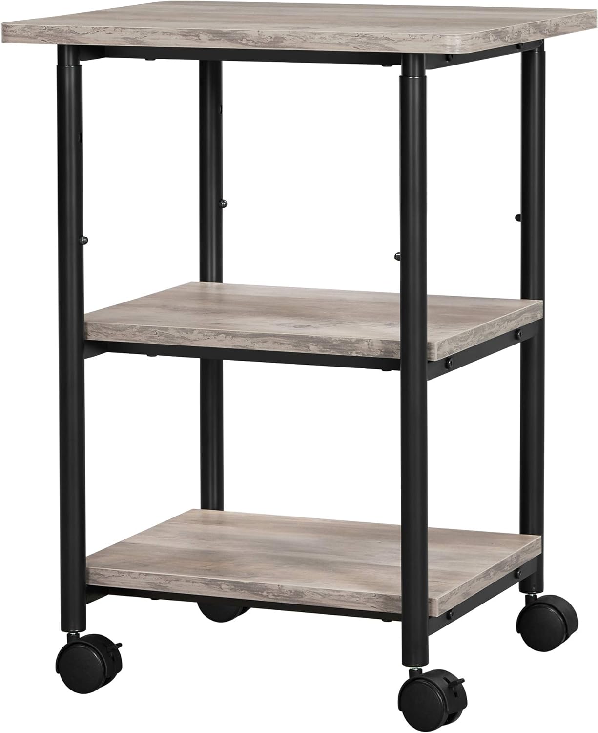 VASAGLE Industrial Printer Stand, 3-Tier Machine Cart with Wheels and Adjustable Table Top, Heavy Duty Storage Rack for Office and Home, Greige and Black UOPS003B02